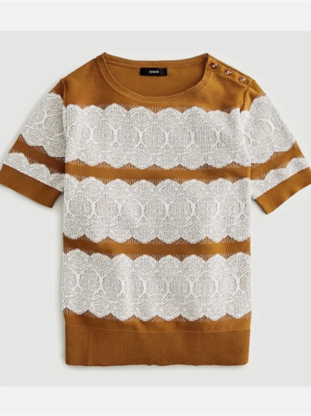 NWT J.Crew Mustard and White Lace-Trim Short Sleeve Sweater Preppy | Size Medium